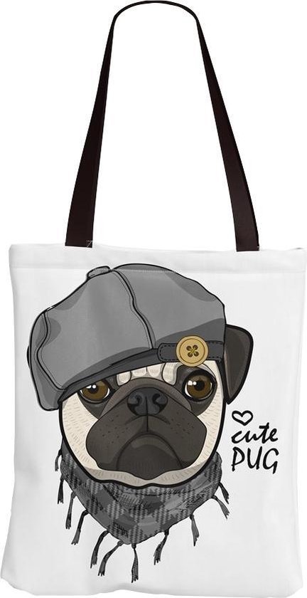 Cute Pug - Canvas tas - Mopshond met een Baret  - Nancy's Choice
