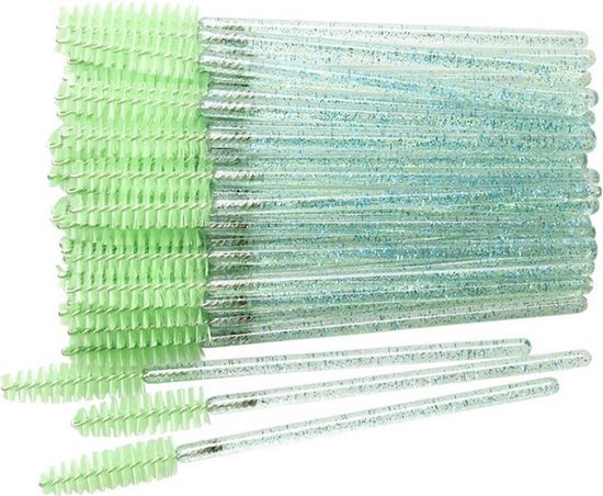 Wegwerp Wimper en Wenkbrauw Borsteltjes - Mascara Borsteltjes - Groen glitter - 50 stuks