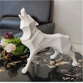 BaykaDecor - Decoratief Beeld - Geometrisch Art Wolf - Origami Wolf - Vensterbank Decor - 23 cm - Wit - Dieren Standbeeld