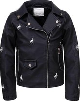 Meisjes jas GLO-STORY- leer - flamingo - zwart - maat 158/164
