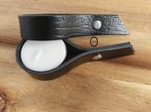 Waxinelichthouder - Zwart met croco structuur - Set van 4 stuks - Leer - Lederen waxine lichthouder - De Riemenspecialist