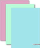 Schrift A4 10mm ruit Soft Touch Pastel set van 3 stuks roze mintgroen en blauw
