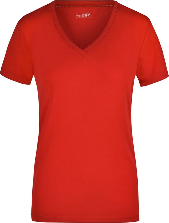 Rood dames stretch t-shirt met V-hals XL