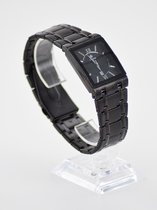 Horloge mannen vierkant strass WOOR zwart + extra batterij