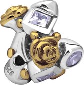 Quiges - 925 - Zilveren - Bedels -Sterling zilver - Beads - Rozen Goudkleurig met Zirkonia Kraal Charm - Geschikt – voor - alle bekende merken - Armband Z496