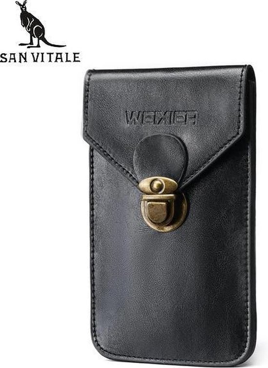 San Vitale® - Lederen telefoon tas - Heuptas - Zwart | bol.com