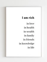 Quote Poster | I am rich | Affirmaties | Zelf-liefde