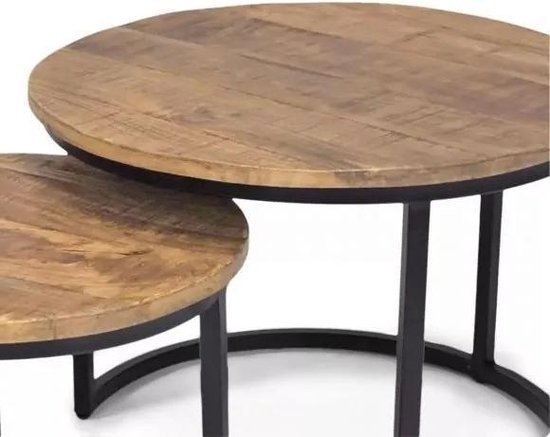 IronWood Coffee Table Set Duole - Set de 2 - Mango Bois - Ronde