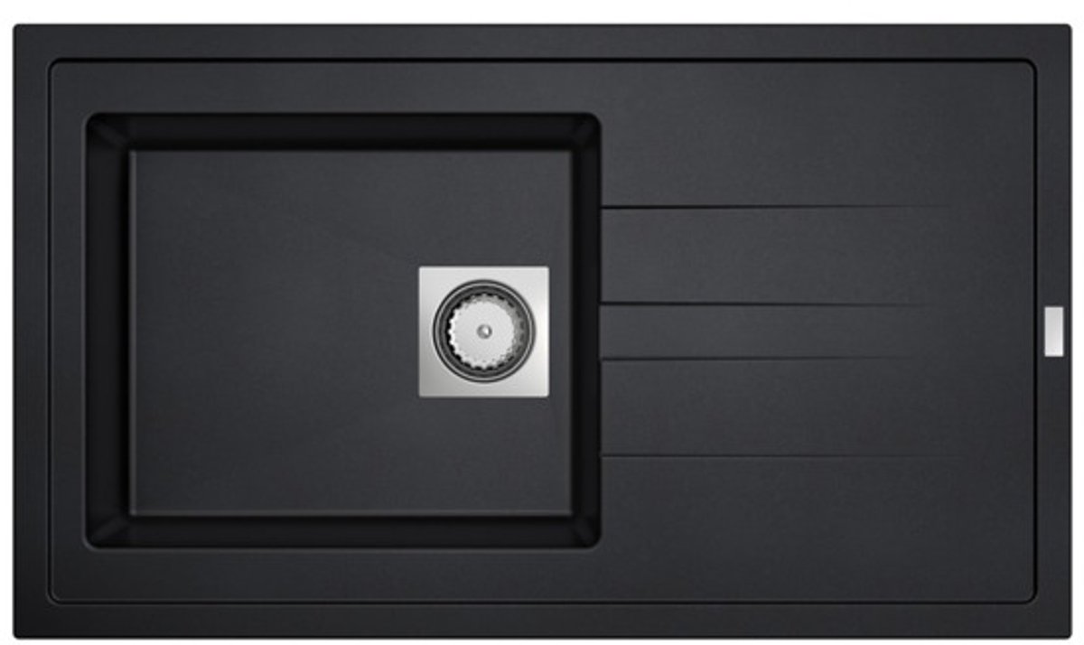 Nemo Go Molto inbouwspoeltafel composiet met 1 bak met afdruip 860 x 500 mm met vierkante manuele plug omkeerbaar zwart onderkast 50 cm