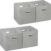 Relaxdays 4 x opbergbox stof - opvouwbaar - opbergmand - 30 cm - kast organizer - grijs