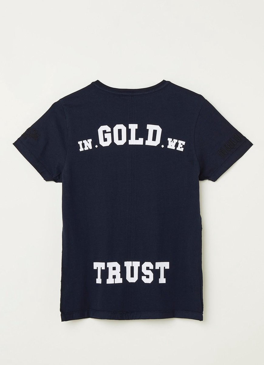 Vertrek naar Westers Martelaar In Gold We Trust T-shirt met logoborduring en backprint - Blauw - maat 140  | bol.com