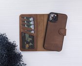 Celkani® Magnetisch Hoesje iPhone 12 Pro Max - 6.7'' - 2in1 Book Cover - 4 Pasvakken - 100% Kalfsleer - Antiek Bruin