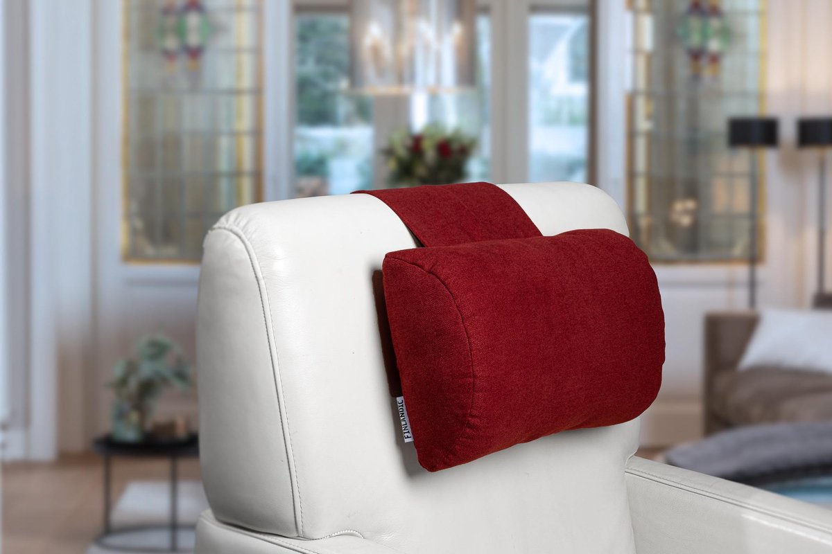 Finlandic hoofdkussen F01 rood voor relax fauteuil- luxe nekkussen met contragewicht voor sta op stoel- comfortabele stoffen hoofdsteun- in hoogte verstelbaar - Finlandic
