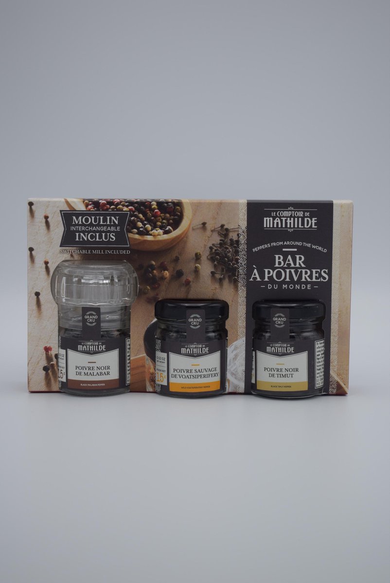 Coffret cadeau avec 3 pots de poivre dont moulin - Le Comptoir de Mathilde  | bol.com