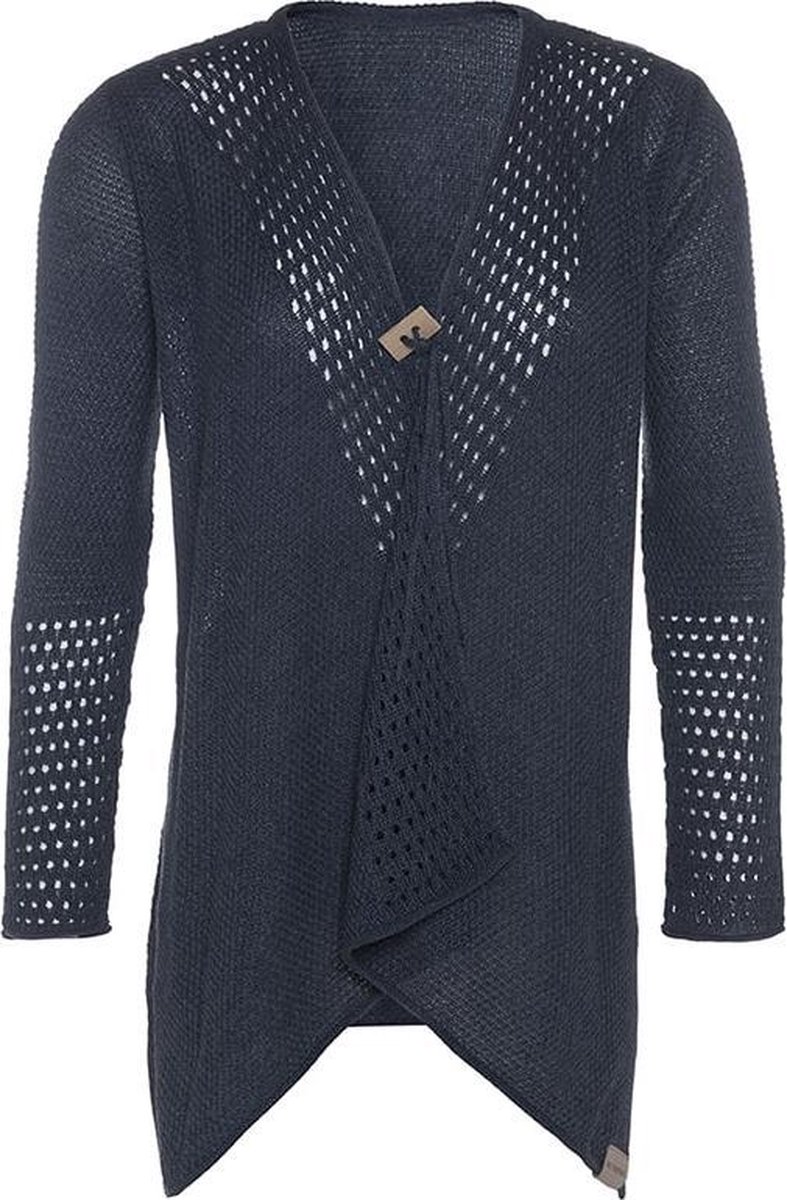 Knit Factory April Gebreid Vest - Cardigan dames - Luchtig donkerblauw zomervest - Damesvest gemaakt van 50% katoen en 50% acryl - Denim - 40/42