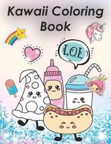 kawaii coloring book: Over 40 Large Print Fun Coloring Pages For Girls and Kids - Cute panda unicorn cats food rabbit cactus kawaii Coloring