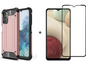 Telefoonhoesje geschikt voor Samsung Galaxy A32 5G silicone TPU hybride roze goud hoesje + full cover glas screenprotector