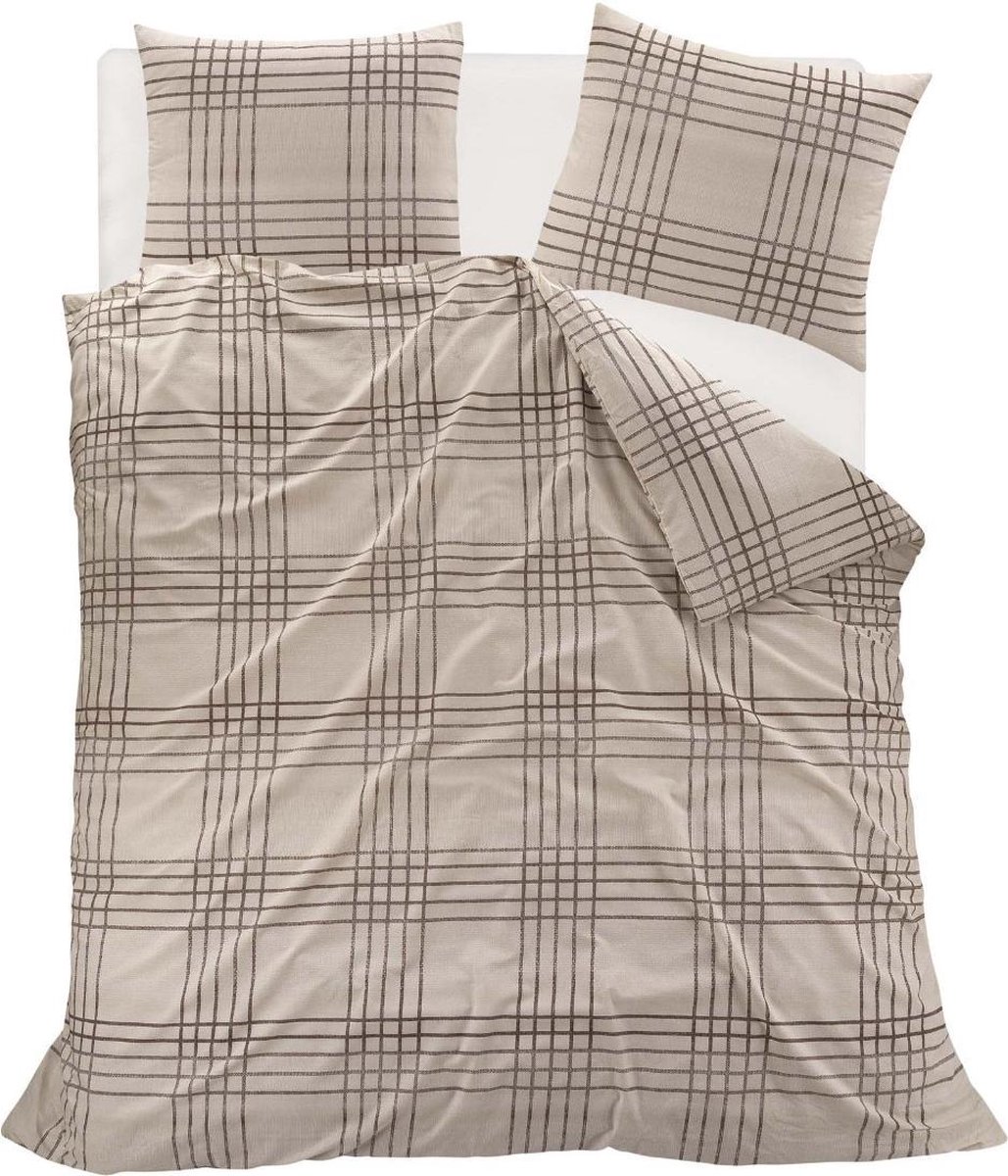 Homéé dekbedovertrekset tartan geruit lits-jumeaux 240x200/220 cm +2 slopen 100% katoen beige