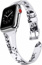 Geschikt voor Apple Watch bandje 42 / 44 / 45 / 49 mm - Series 1 2 3 4 5 6 7 8 SE Ultra - Smartwatch iWatch horloge band - 42mm 44mm 45mm 49mm - Fungus - PU Leer - Wit - Split