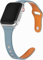 Geschikt voor Apple Watch bandje 42 / 44 / 45 mm - Series 1 2 3 4 5 6 7 SE - Smartwatch iWatch horloge band - 42mm 44mm 45mm - Fungus - PU Leer - Blauw - Dun vrouw