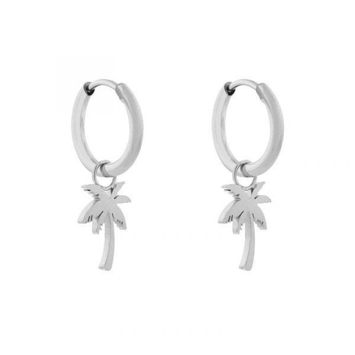Essentialistics - Oorbellen minimalistisch palmboom - Zilver - Stainless steel (verkleurt niet) - Kliksluiting