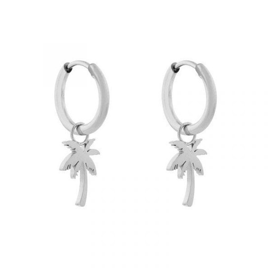 Essentialistics - Oorbellen minimalistisch palmboom - Zilver - Stainless steel (verkleurt niet) - Kliksluiting