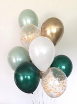 Huwelijk / Bruiloft - Geboorte - Verjaardag ballonnen | Groen 2 kleuren - Goud - Off-White / Wit - Transparant - Polkadot Dots | Baby Shower - Kraamfeest - Fotoshoot - Wedding - Birthday - Party - Feest - Huwelijk | Decoratie | DH collection