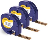 Telano® 3 étiquettes en plastique Zwart sur or pour imprimante d'étiquettes Dymo LetraTag - Ruban d'étiquetage 91207-12 mm x 4 m