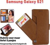 EmpX.nl Samsung S21 Khaki Boekhoesje | Portemonnee Book Case | Flip Cover Hoesje | Met Multi Stand Functie | Kaarthouder Card | Beschermhoes Sleeve | Met Pasjeshouder & Magneet Slu