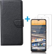 Nokia 1.3 - Bookcase Zwart - portemonee hoesje met 2 stuks Glas Screen protector