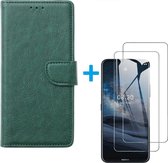 Bookcase Geschikt voor: Nokia 8.3 - Groen - portemonee hoesje met 2 stuks Glas Screen protector