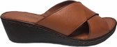 Manlisa 6 cm sleehak kruis lederen comfort muiltjes W207-7090 camel mt 38