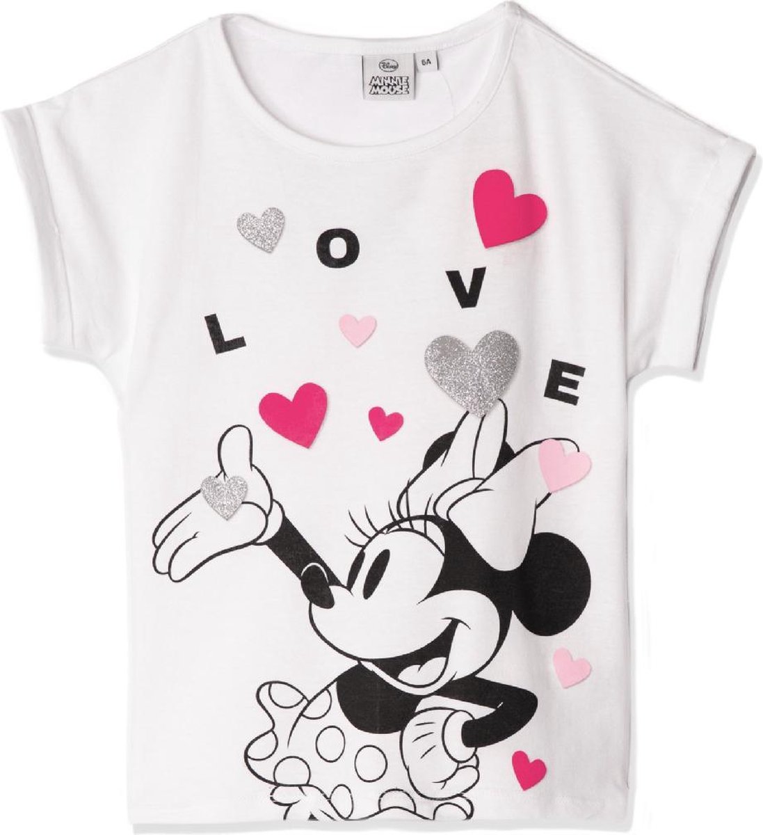 Disney Minnie Mouse T-shirt - LOVE - wit - maat 110/116 (6 jaar)