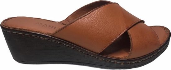 Manlisa 6 cm sleehak kruis lederen comfort muiltjes W207-7090 camel mt 41