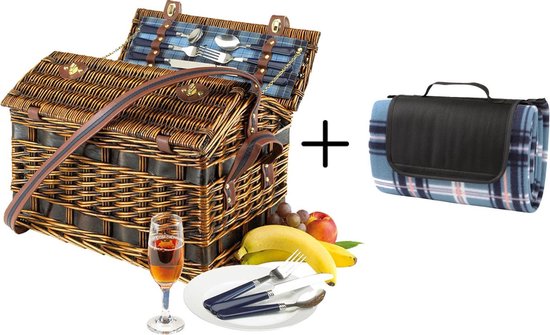 Panier pique-nique Fabia - avec couverture pique-nique à carreaux