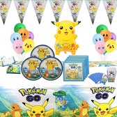 Pikachu Feestartikelen Set Verjaardagsfeestje Servies Set met Ballonnen Banner Decoraties Compleet Feest Feestartikelen voor 10 Kinderen Kinderen