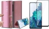 Hoesje geschikt voor Samsung Galaxy S20 FE - Screen Protector FullGuard - Book Case Spiegel Roségoud & Screenprotector