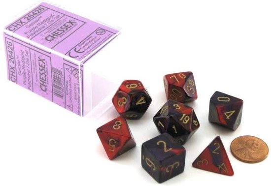 Afbeelding van het spel Gemini Polyhedral 7-Die Sets - Purple-Red W/Gold