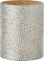 J-Line Windlicht Mozaiek Glas Wit/Zilver Medium