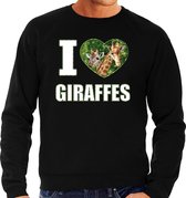 I love giraffes trui met dieren foto van een giraf zwart voor dames - cadeau sweater giraffen liefhebber 2XL