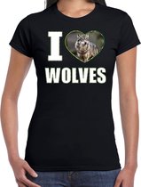 I love wolves t-shirt met dieren foto van een wolf zwart voor dames - cadeau shirt wolven liefhebber 2XL