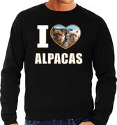 I love alpacas trui met dieren foto van een alpaca zwart voor dames - cadeau sweater alpacas liefhebber L