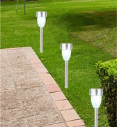6x Buiten/tuin Led zilveren stekers solar verlichting 36 cm - Tuinverlichting - Tuinlampen - Solarlampen op zonne-energie
