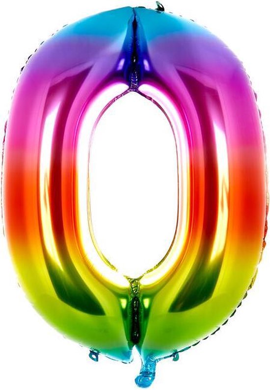 Helium ballon - Cijfer ballon - Nummer 0 - 0 jaar - Verjaardag - Rainbow - Regenboog ballon - 80cm