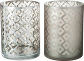 J-Line Windlicht Boho Glas Zilver X-Large Assortiment van 2