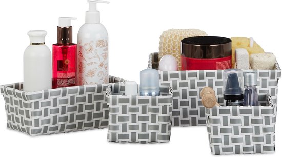 Relaxdays opbergmand bamboe, set van 3, rechthoekig, kast organizers, HxBxD:12,5x32x22 cm, natuur