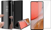 Hoesje geschikt voor Samsung Galaxy A72 - Spiegel Book Case - Zwart - Met Screenprotector