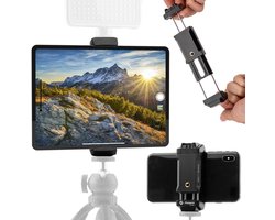 Fotopro ID-100+ Telefoon- & Tablethouder — Voor telefoon of tablet tot 18,3 cm breed — met Cold Shoe-mount en 1/4 inch schroefgat voor microfoon/videolamp — Zwart Fotopro ID-100+ Telefoon- & Tablethouder — Voor telefoon of tablet tot 18,3 cm breed — met Cold Shoe-mount en 1/4 inch schroefgat voor microfoon/videolamp — Zwart