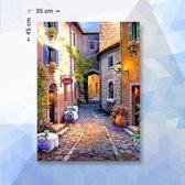 Diamond Painting Pakket Italiaans Cafe Met Bloemen - vierkante steentjes - 35 x 45 cm