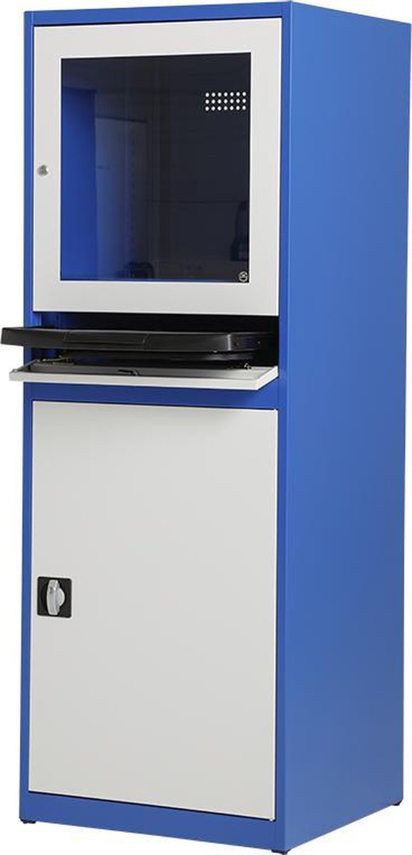 Metalen computerkast werkplaats | Blauw/grijs | 22 inch. | 175x64x63 cm (HxBxD) | ventilator en ventilatierooster | CKP-102